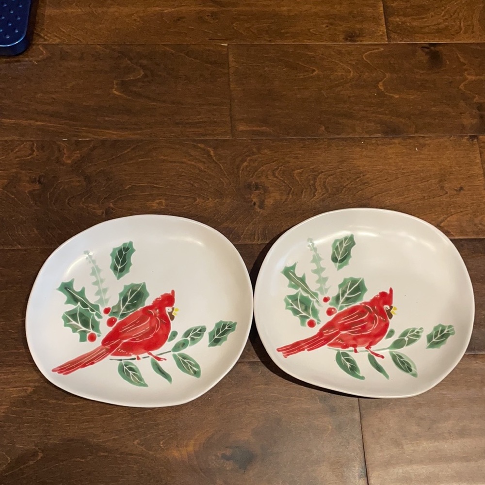 Inhomestylez Red Cardinal Holly Berry Christmas Salad Plates 2